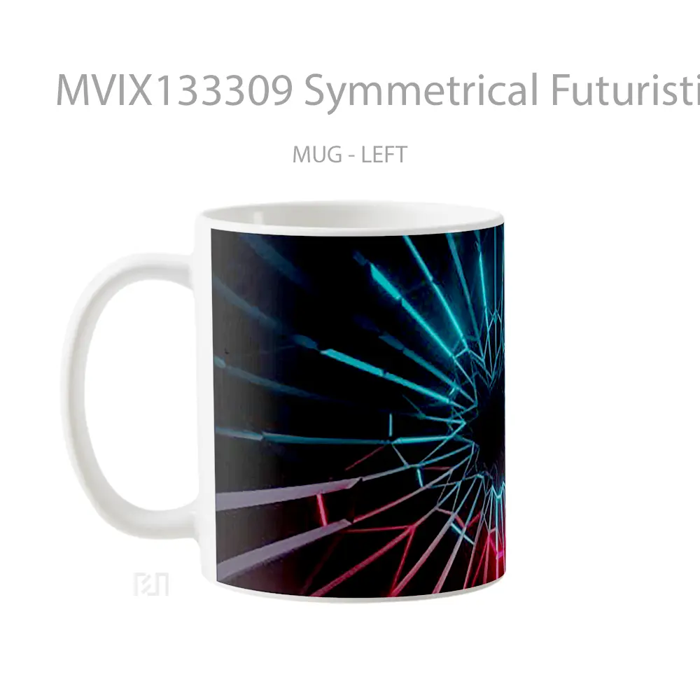 Mug Symmetrical Futuristic Tunnel Structure Pattern With Blue And Red Lights Gelas Seni Modern - All-side / Desain
