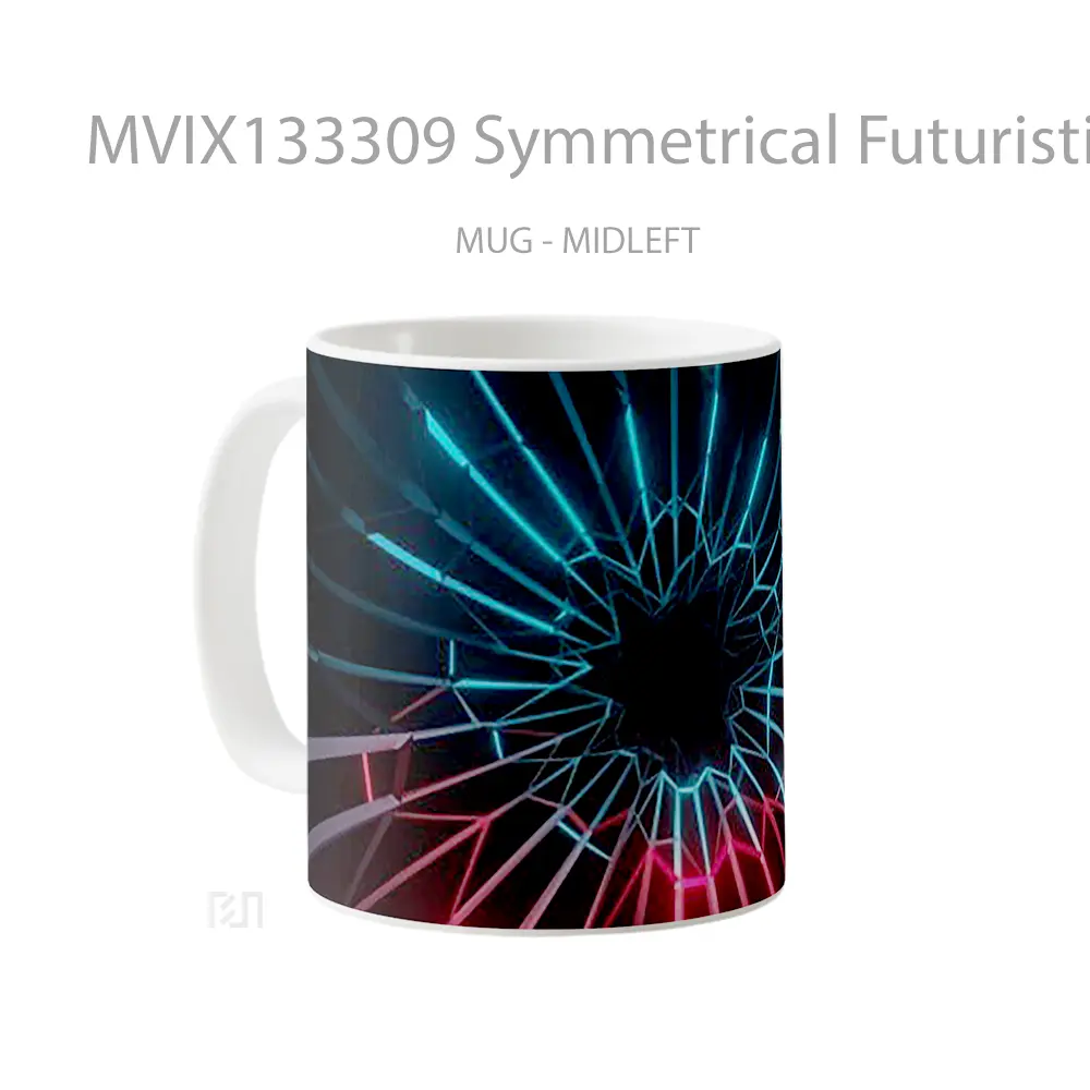 Mug Symmetrical Futuristic Tunnel Structure Pattern With Blue And Red Lights Gelas Seni Modern - All-side / Desain