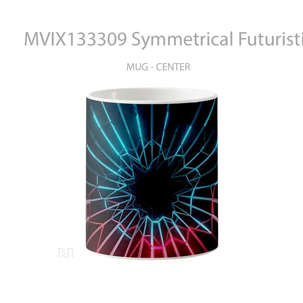 Mug Symmetrical Futuristic Tunnel Structure Pattern With Blue And Red Lights Gelas Seni Modern