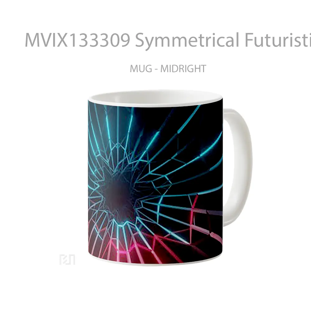 Mug Symmetrical Futuristic Tunnel Structure Pattern With Blue And Red Lights Gelas Seni Modern - All-side / Desain