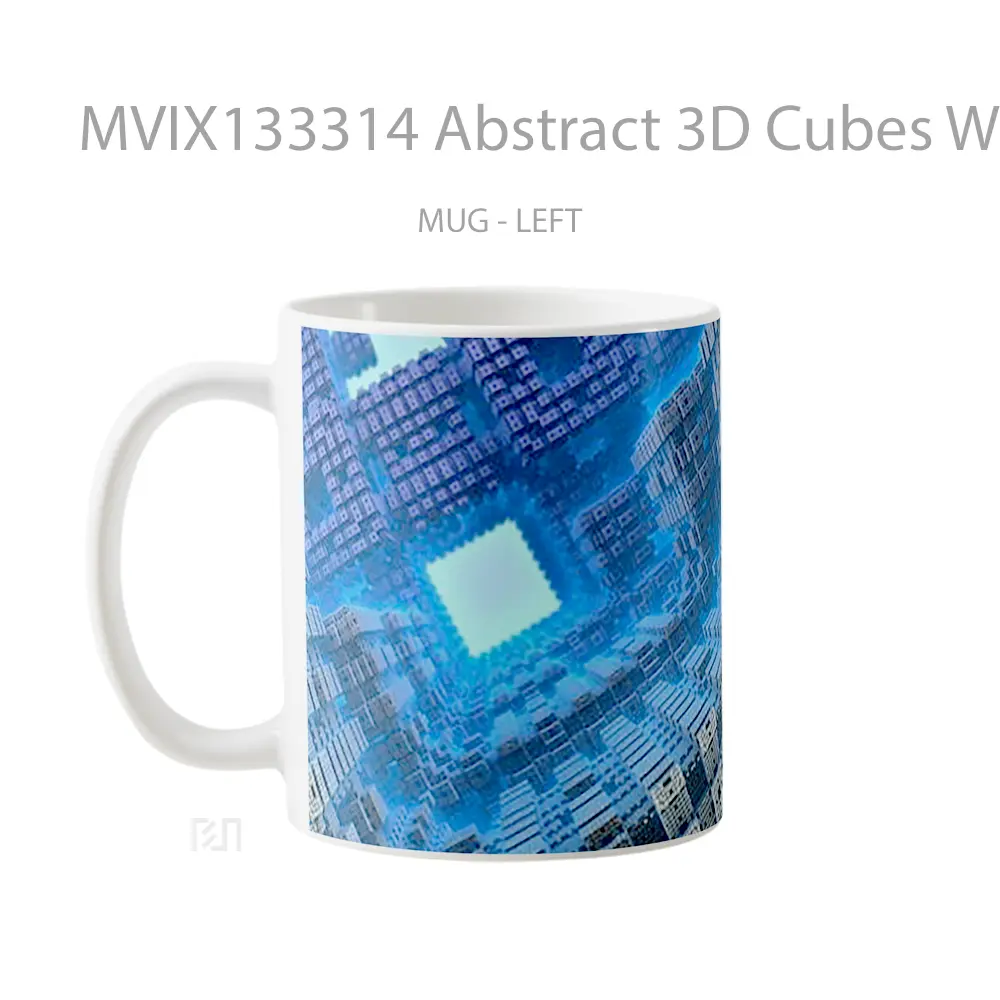 Mug Abstract 3D Cubes With Fractal Pattern Gelas Seni Modern - All-side / Desain
