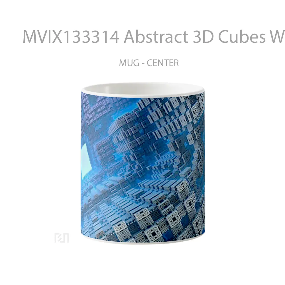 Mug Abstract 3D Cubes With Fractal Pattern Gelas Seni Modern