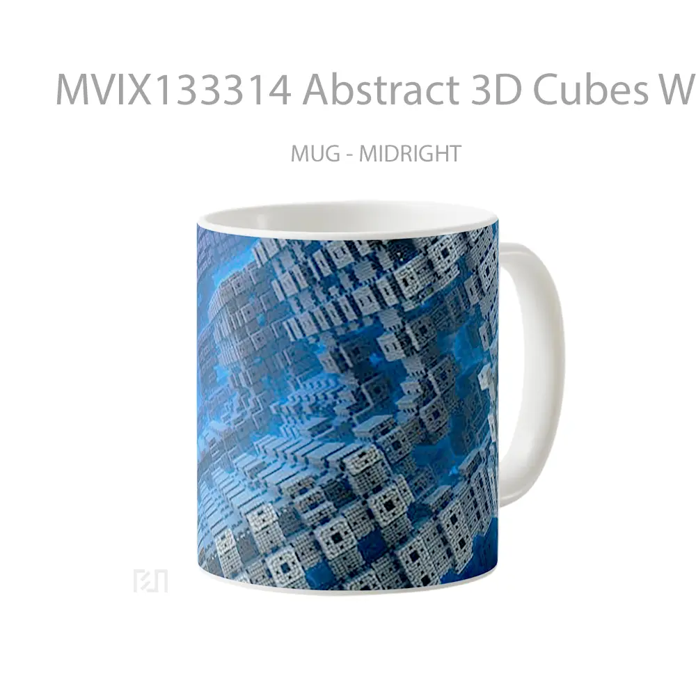Mug Abstract 3D Cubes With Fractal Pattern Gelas Seni Modern - All-side / Desain