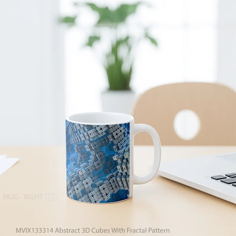 Mug Abstract 3D Cubes With Fractal Pattern Gelas Seni Modern - All-side / Desain