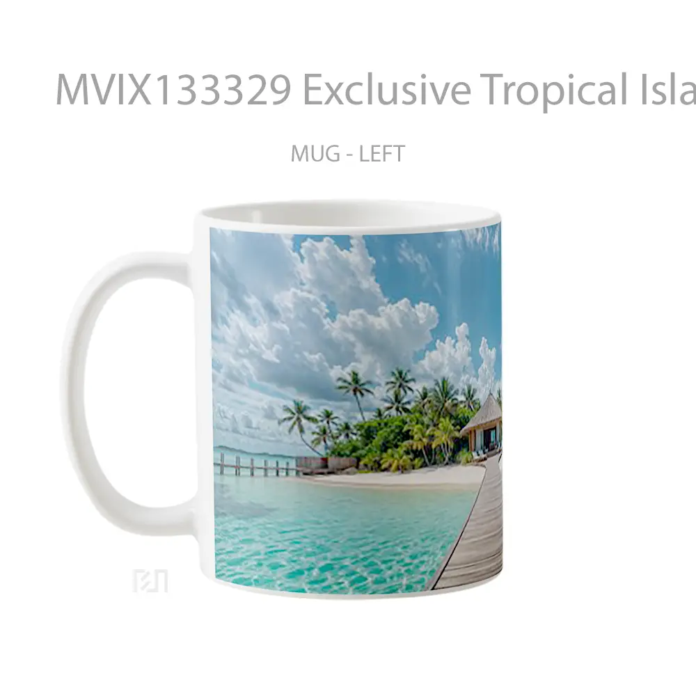 Mug Exclusive Tropical Island With Cabana Palm Trees And Lush Vegetation Gelas Pemandangan Alam - All-side / Desain