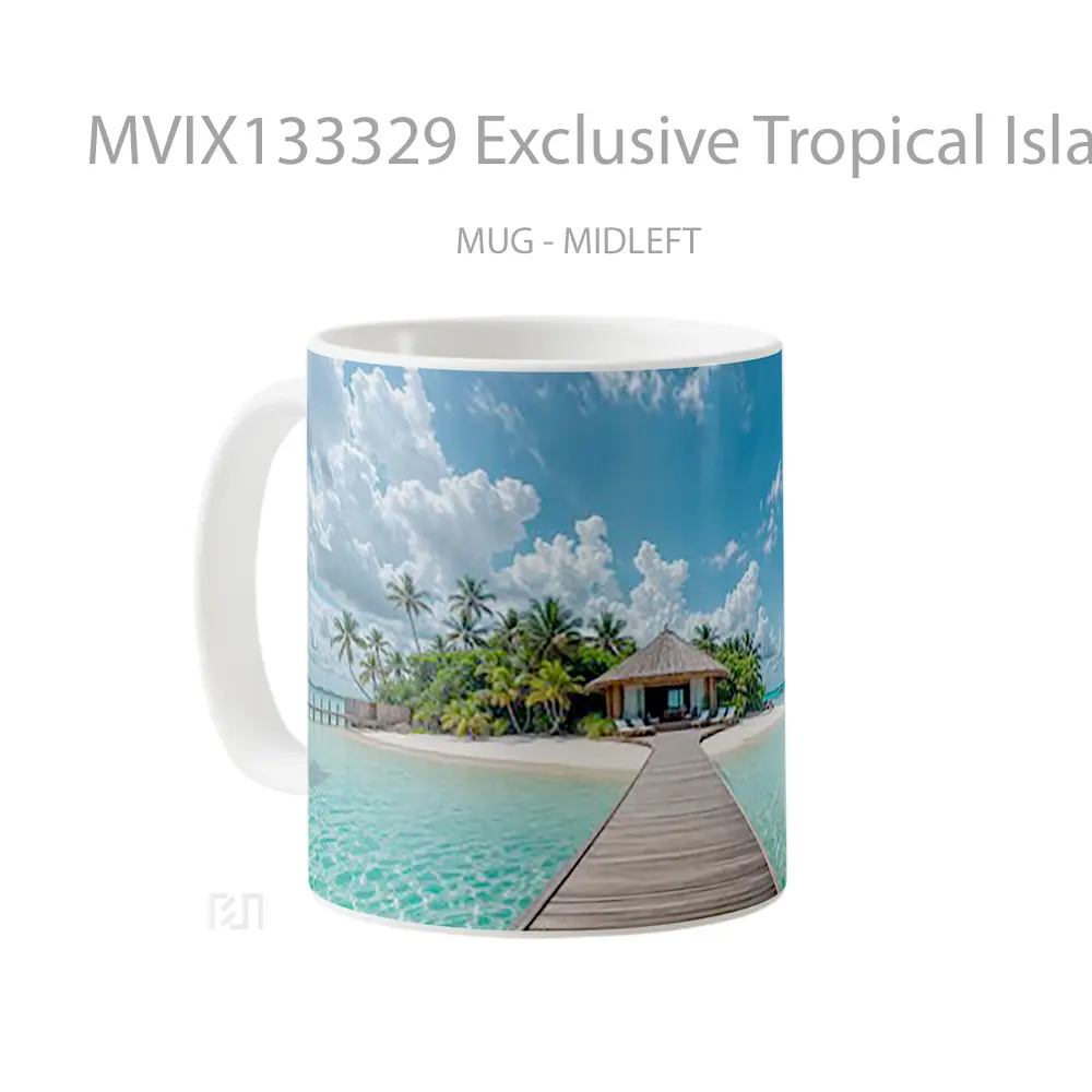 Mug Exclusive Tropical Island With Cabana Palm Trees And Lush Vegetation Gelas Pemandangan Alam - All-side / Desain