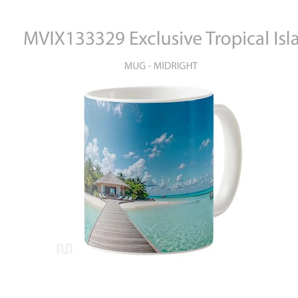 Mug Exclusive Tropical Island With Cabana Palm Trees And Lush Vegetation Gelas Pemandangan Alam - All-side / Desain