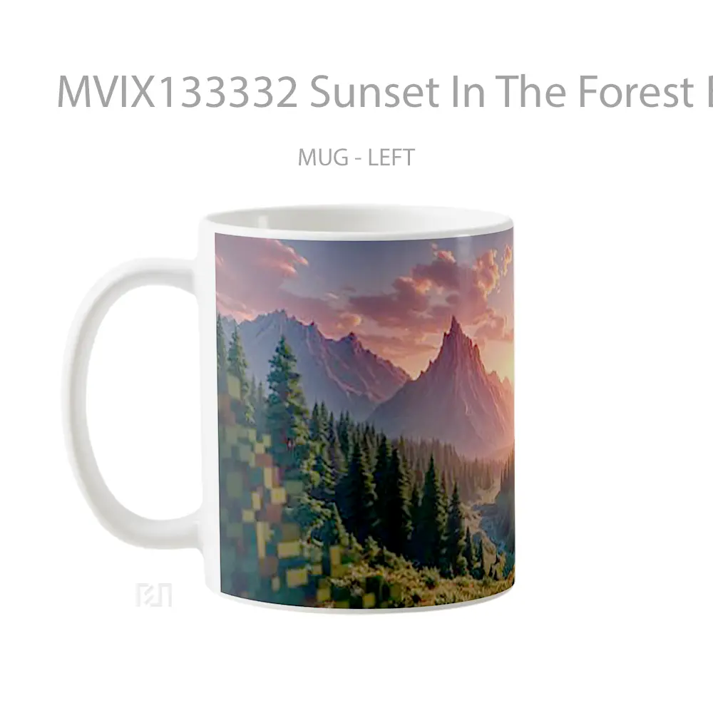 Mug Sunset In The Forest Between Mountains Gelas Pemandangan Alam - All-side / Desain