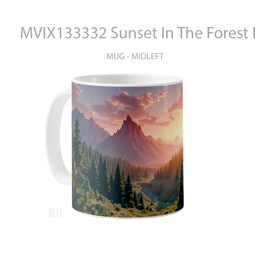Mug Sunset In The Forest Between Mountains Gelas Pemandangan Alam - All-side / Desain