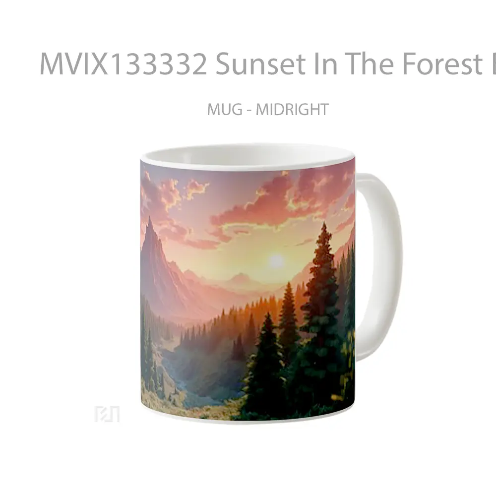 Mug Sunset In The Forest Between Mountains Gelas Pemandangan Alam - All-side / Desain