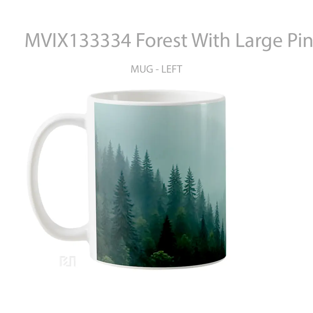 Mug Forest With Large Pine Trees In Fog Gelas Pemandangan Alam - All-side / Desain