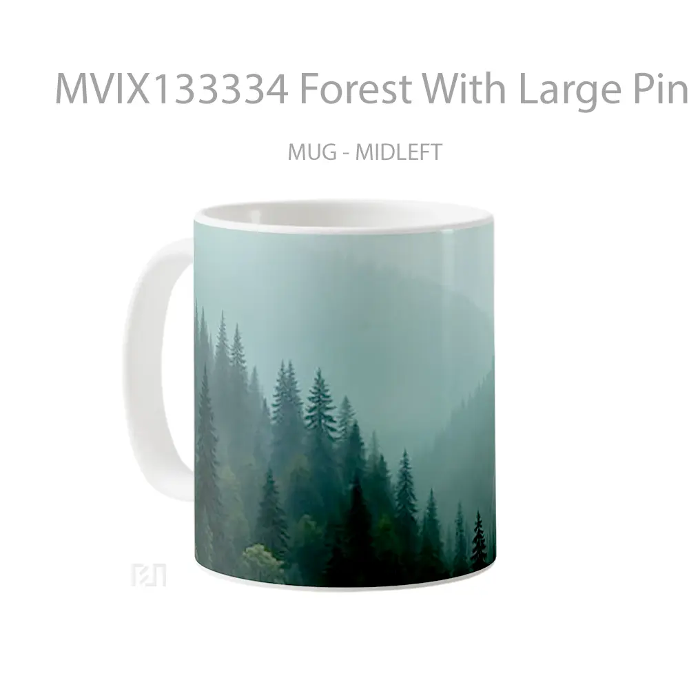 Mug Forest With Large Pine Trees In Fog Gelas Pemandangan Alam - All-side / Desain