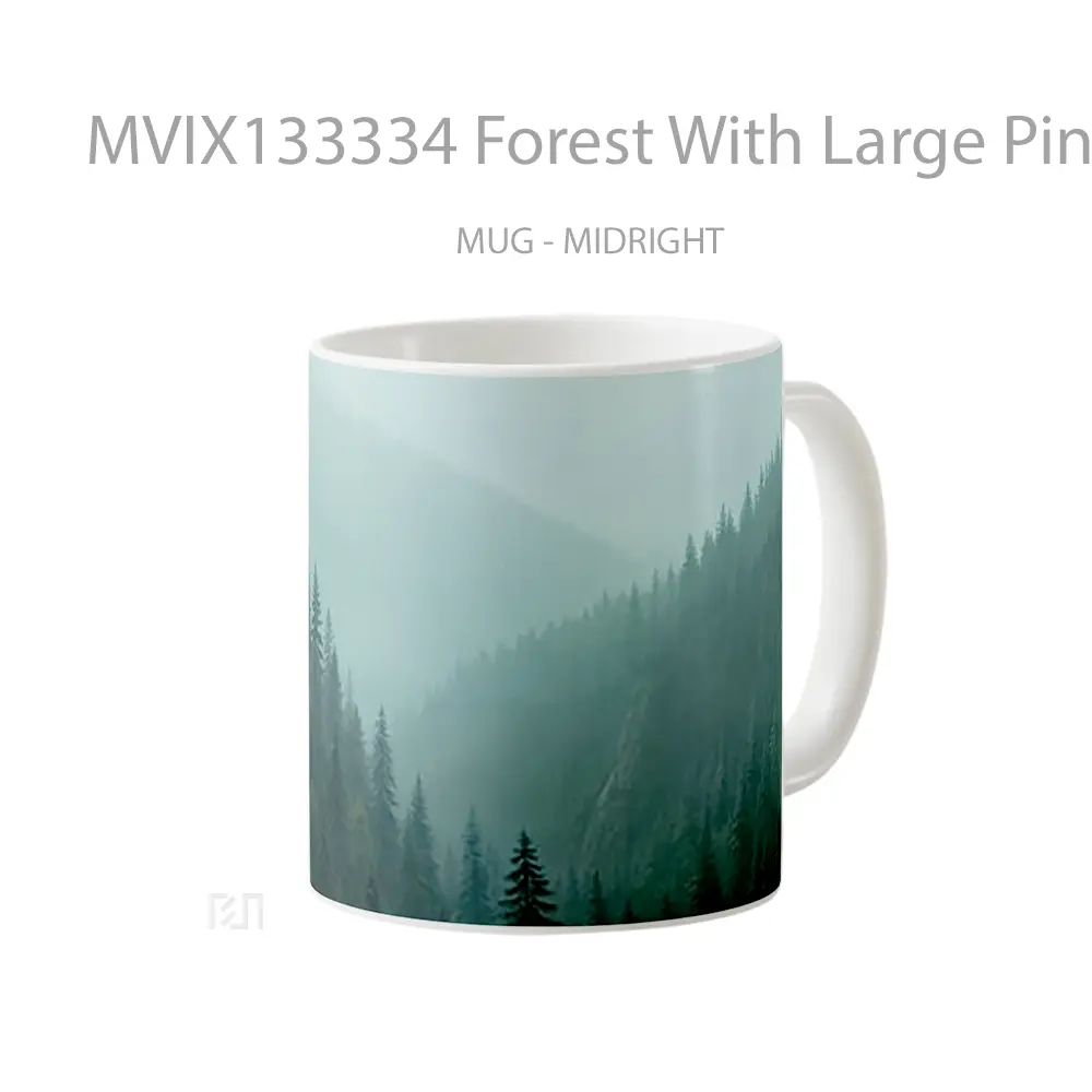 Mug Forest With Large Pine Trees In Fog Gelas Pemandangan Alam - All-side / Desain
