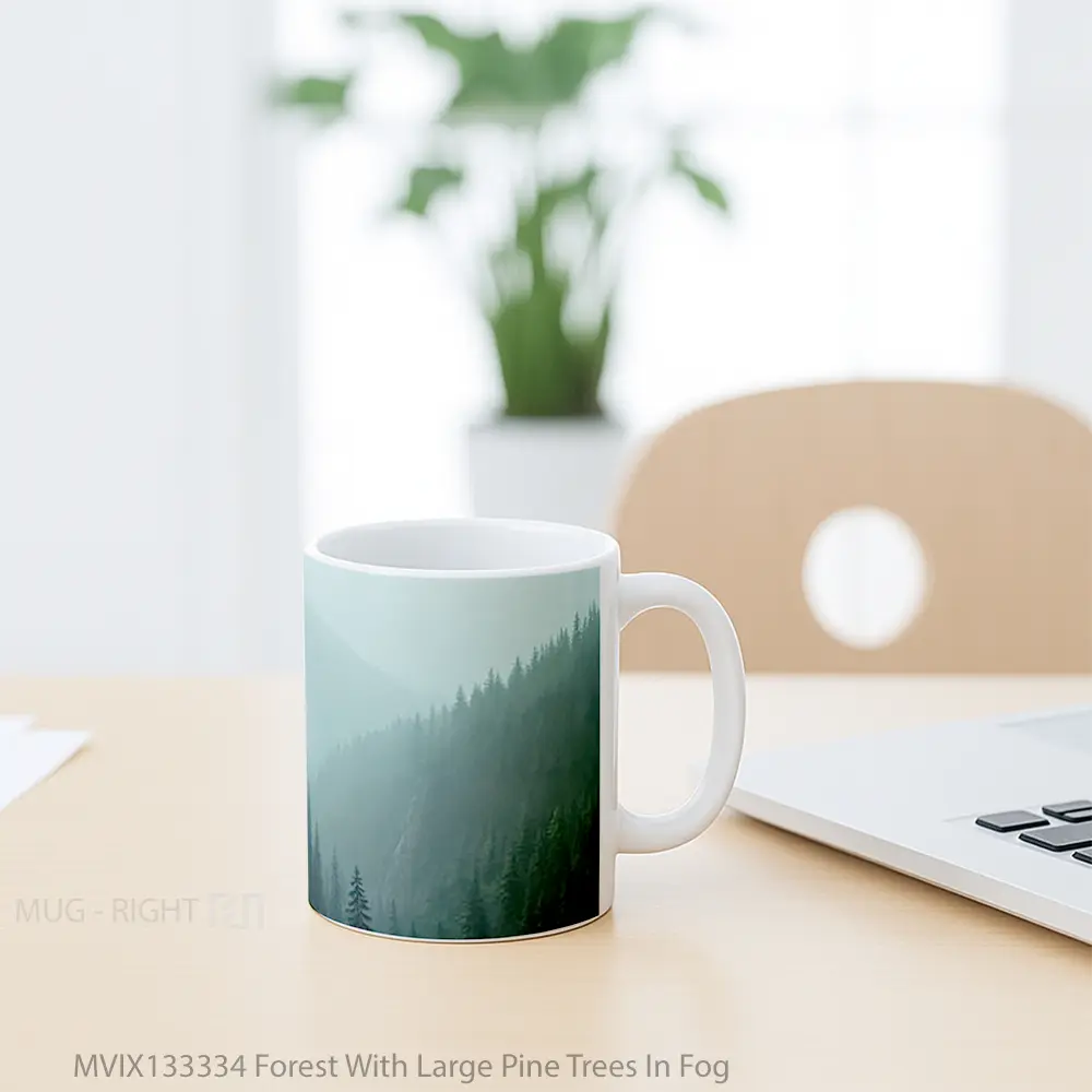 Mug Forest With Large Pine Trees In Fog Gelas Pemandangan Alam - All-side / Desain