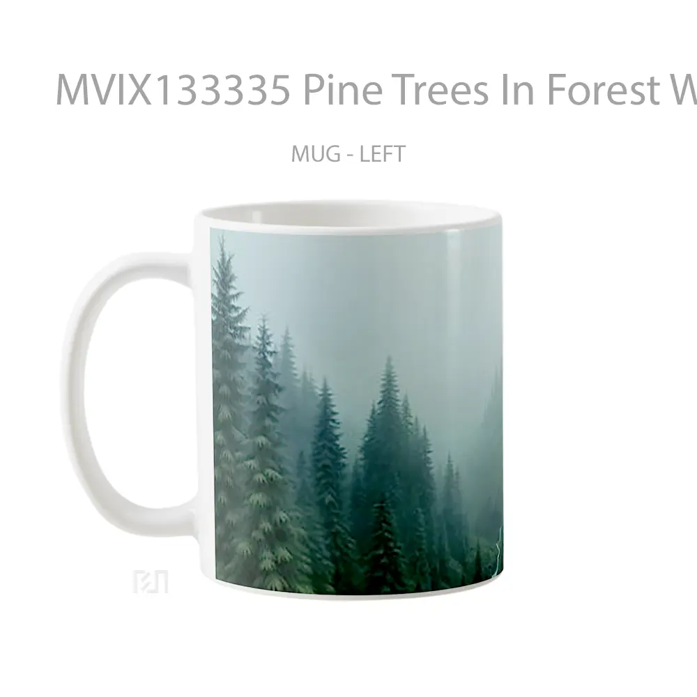 Mug Pine Trees In Forest With Small Waterfall Gelas Pemandangan Alam - All-side / Desain