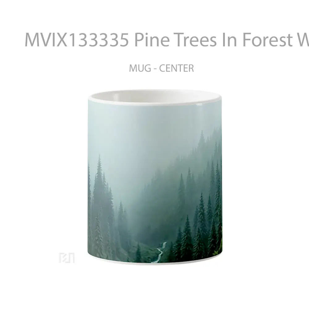 Mug Pine Trees In Forest With Small Waterfall Gelas Pemandangan Alam