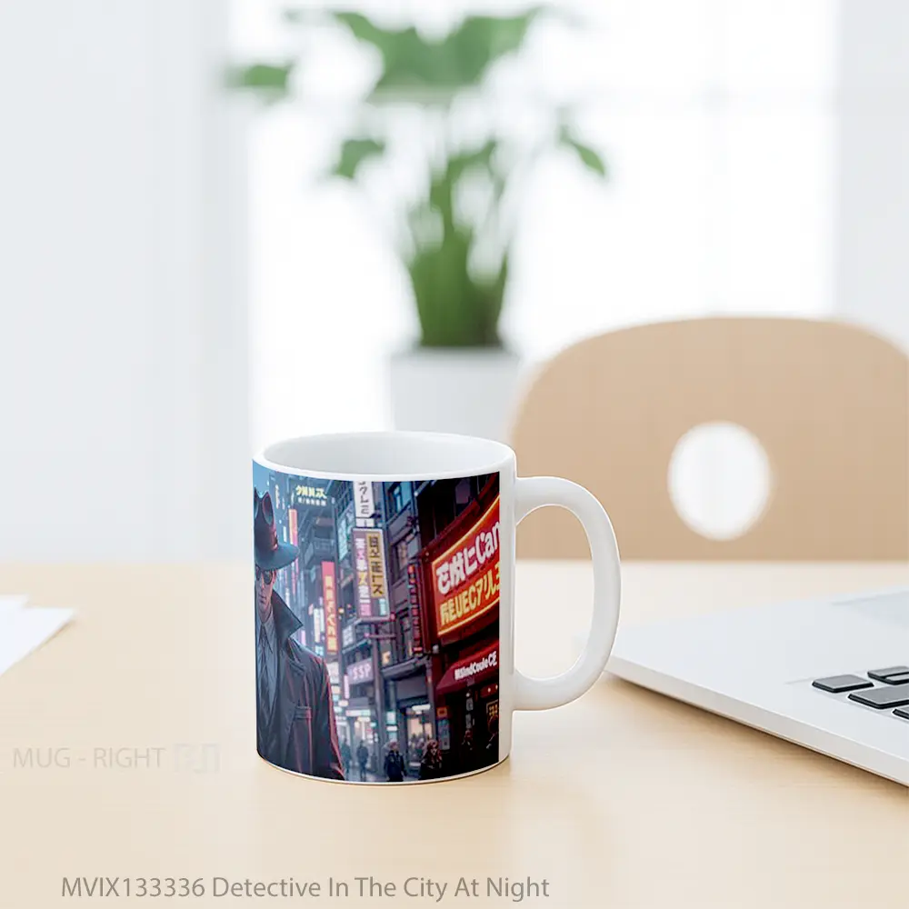 Mug Detective In The City At Night Gelas Keramik Unik - All-side / Desain