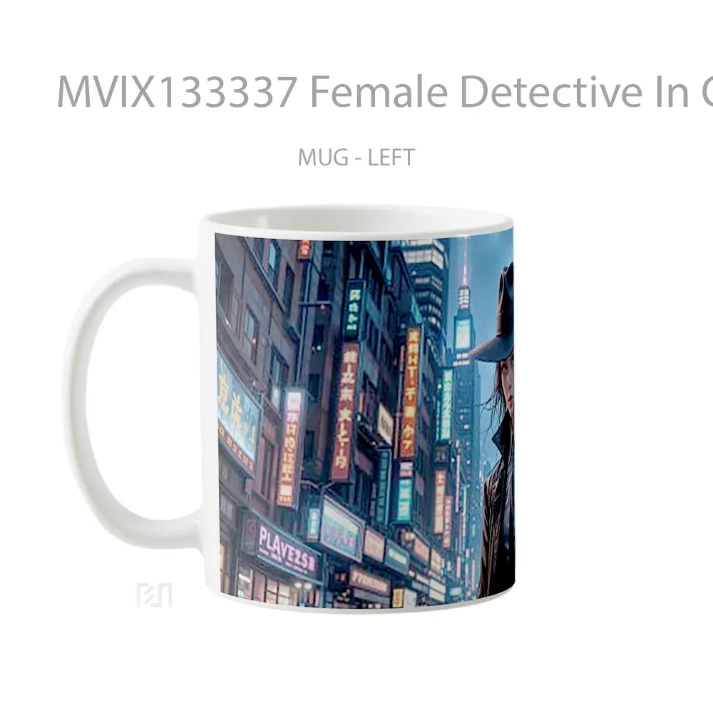 Mug Female Detective In City At Night Gelas Keramik Unik - All-side / Desain