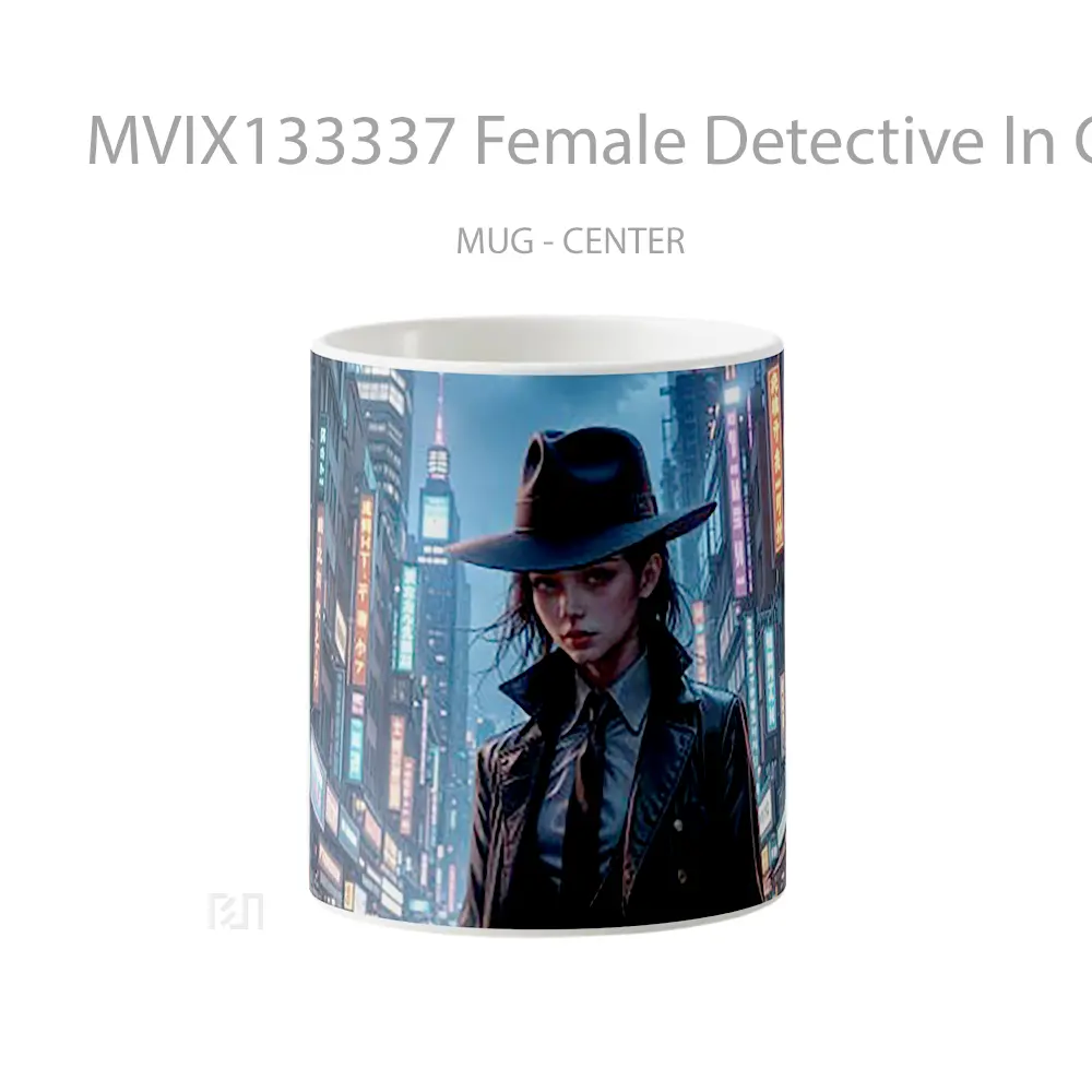 Mug Female Detective In City At Night Gelas Keramik Unik