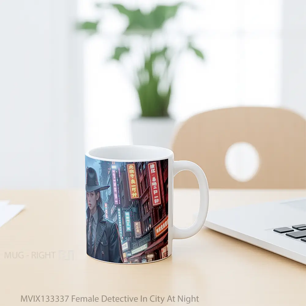 Mug Female Detective In City At Night Gelas Keramik Unik - All-side / Desain