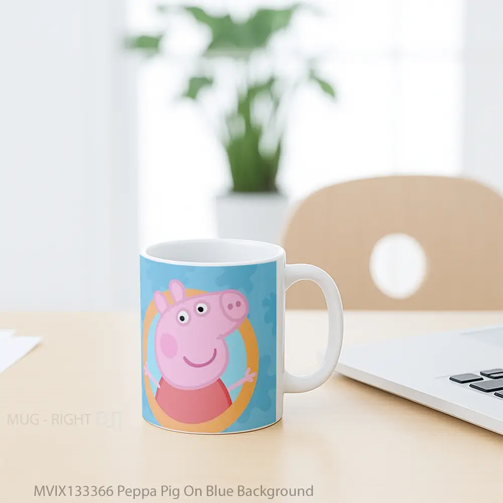 Mug Peppa Pig On Blue Background Gelas Hewan Lucu - All-side / Desain