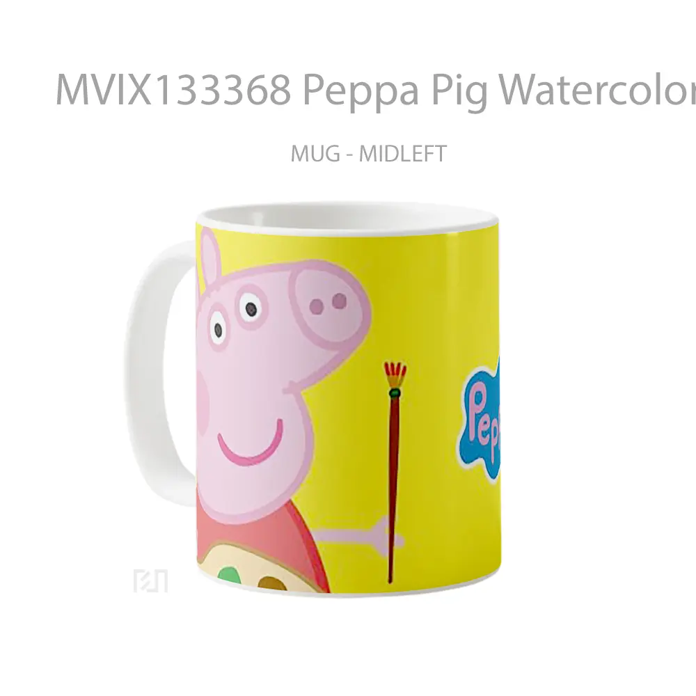 Mug Peppa Pig Watercolor Artist Gelas Hewan Lucu - All-side / Desain