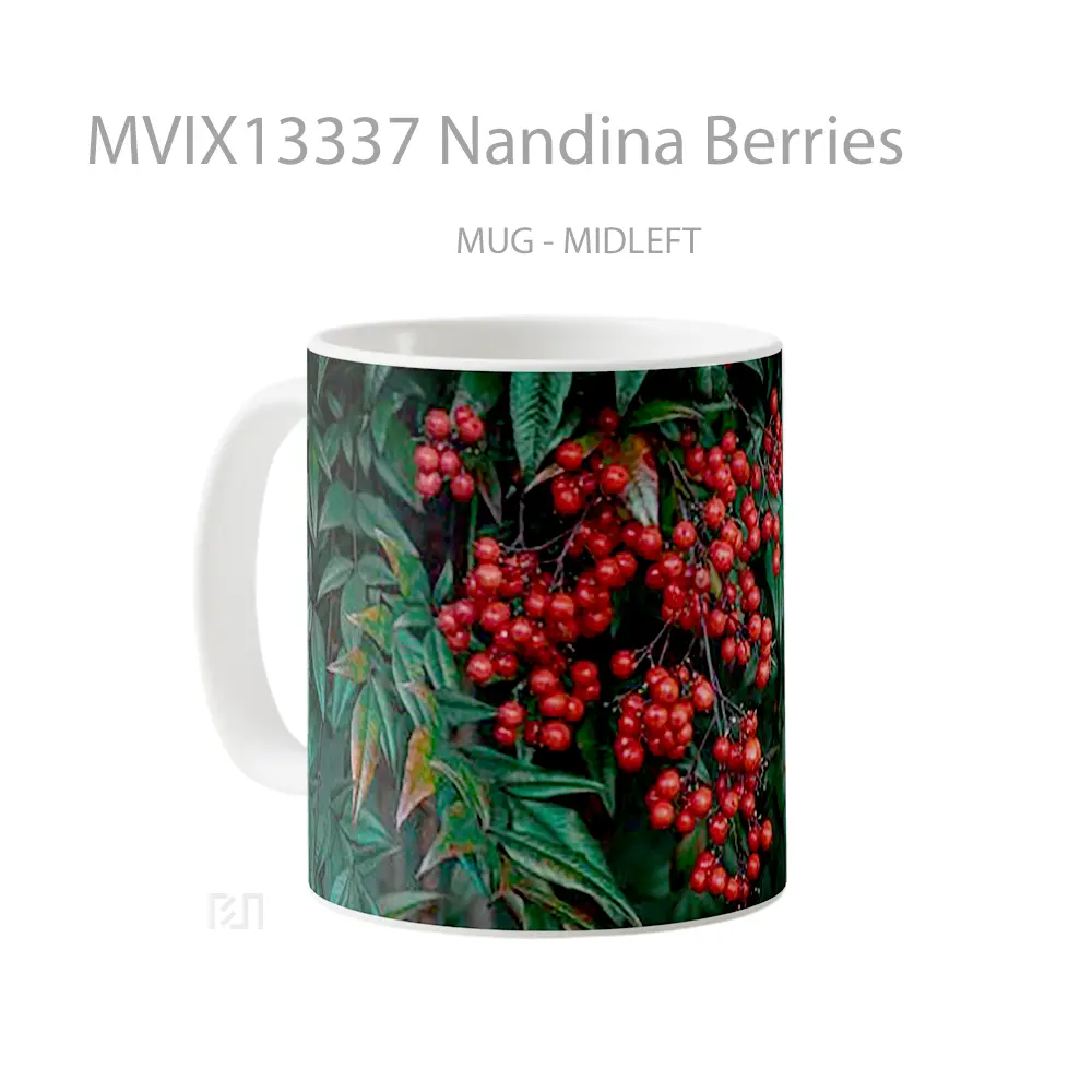 Mug Nandina Berries Gelas Keramik Unik - All-side / Desain