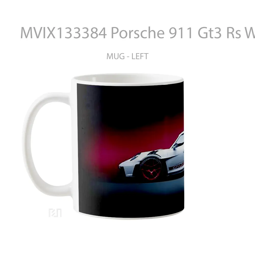 Mug Porsche 911 Gt3 Rs White Cangkir Mobil - All-side / Desain