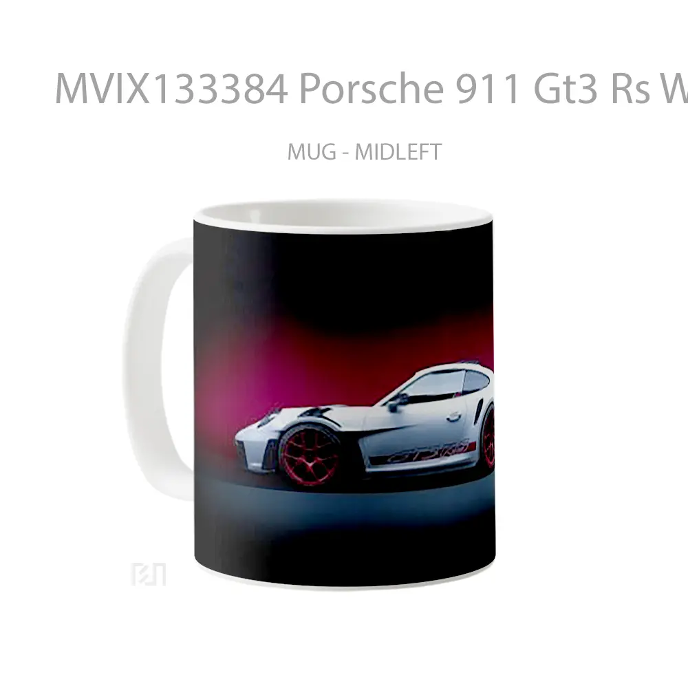 Mug Porsche 911 Gt3 Rs White Cangkir Mobil - All-side / Desain
