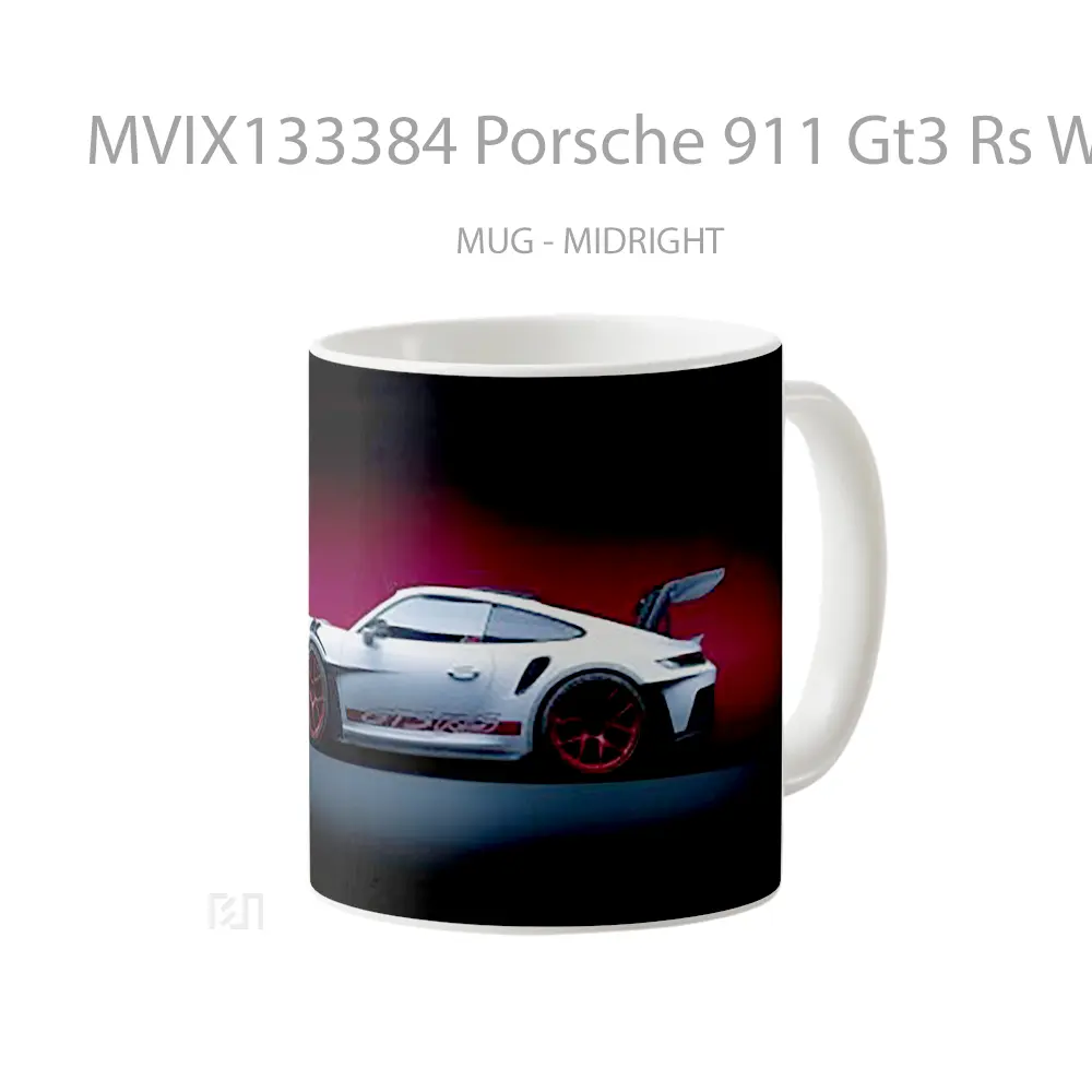 Mug Porsche 911 Gt3 Rs White Cangkir Mobil - All-side / Desain