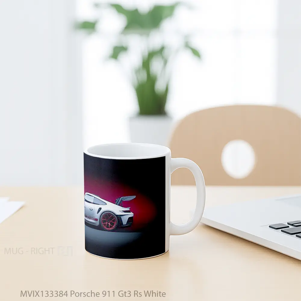 Mug Porsche 911 Gt3 Rs White Cangkir Mobil - All-side / Desain