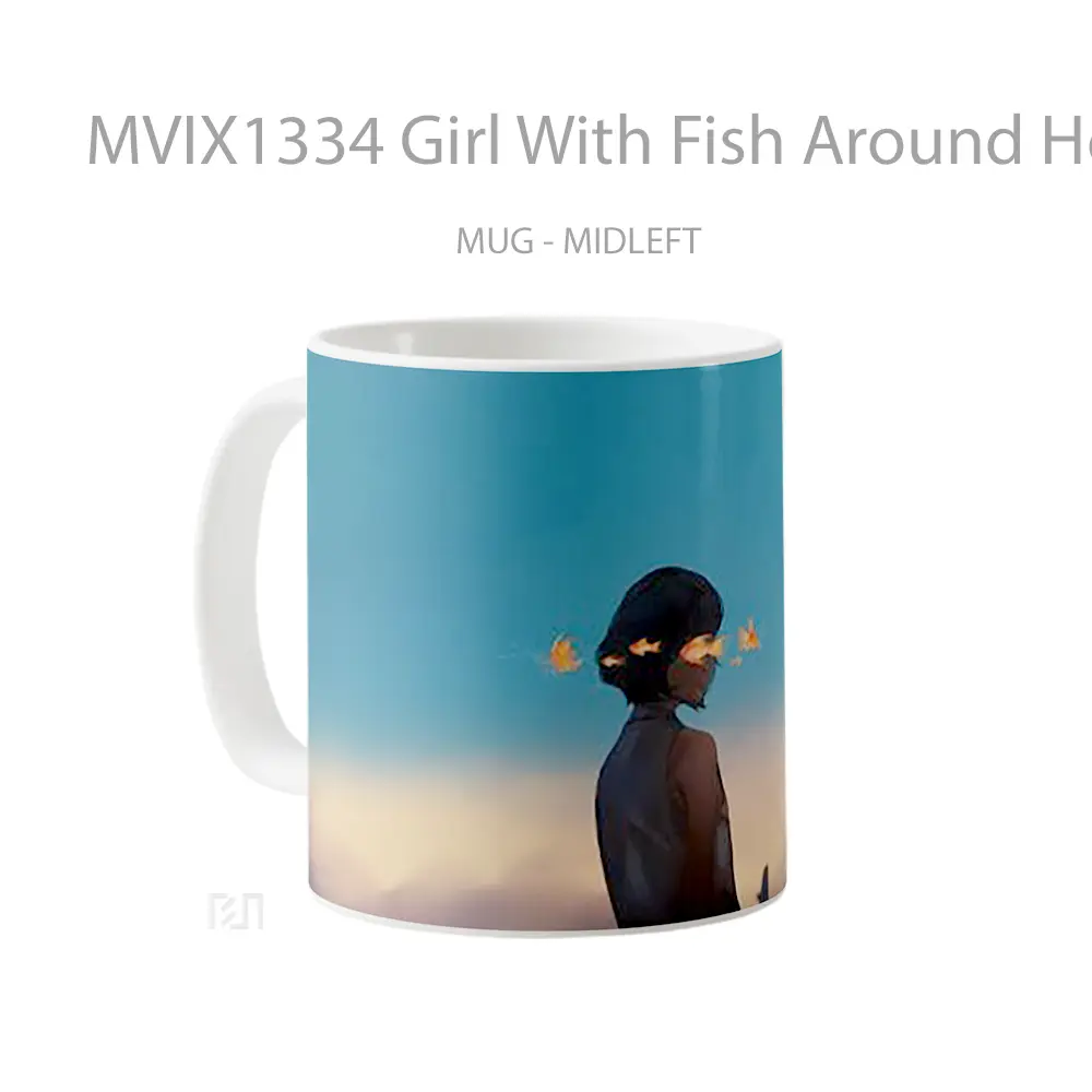 Mug Girl With Fish Around Her Gelas Hewan Lucu - All-side / Desain