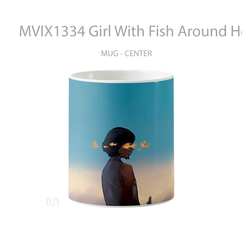 Mug Girl With Fish Around Her Gelas Hewan Lucu