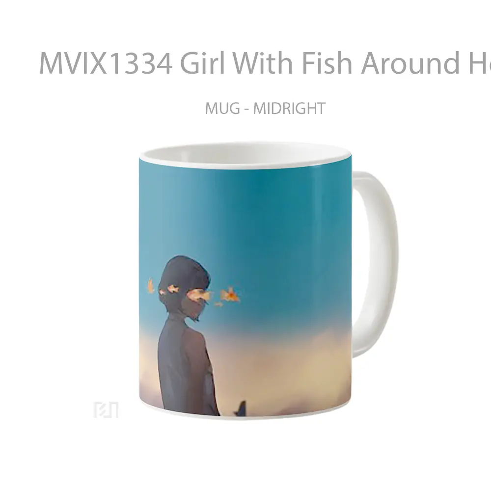 Mug Girl With Fish Around Her Gelas Hewan Lucu - All-side / Desain