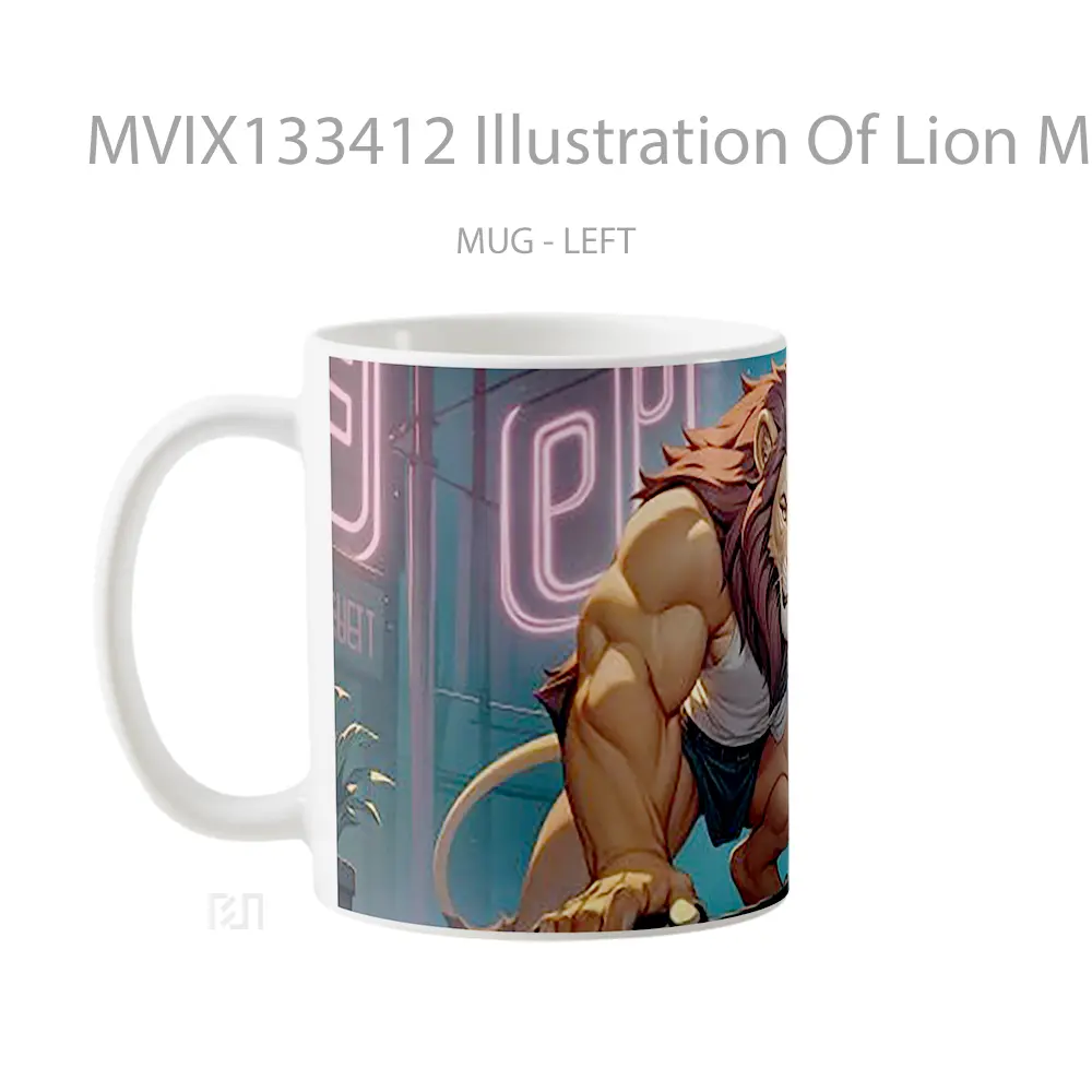 Mug Illustration Of Lion Man In The City Gelas Hewan Lucu - All-side / Desain