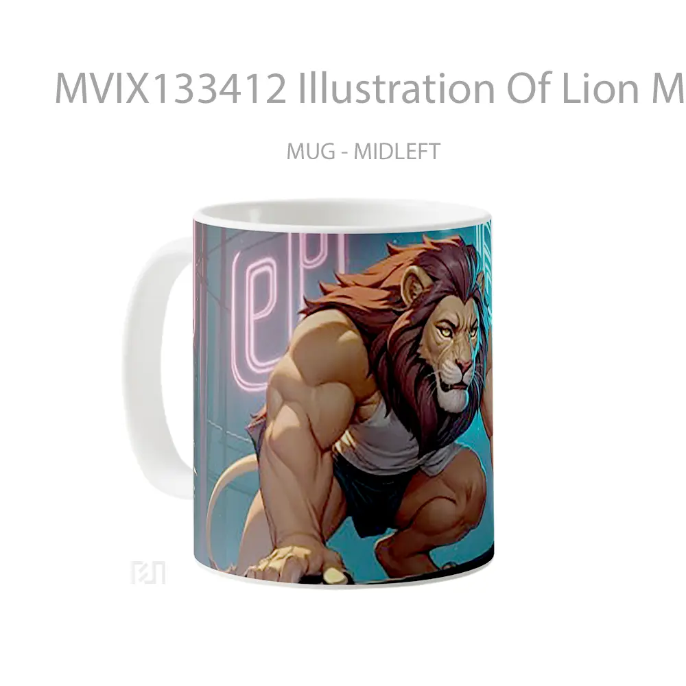 Mug Illustration Of Lion Man In The City Gelas Hewan Lucu - All-side / Desain