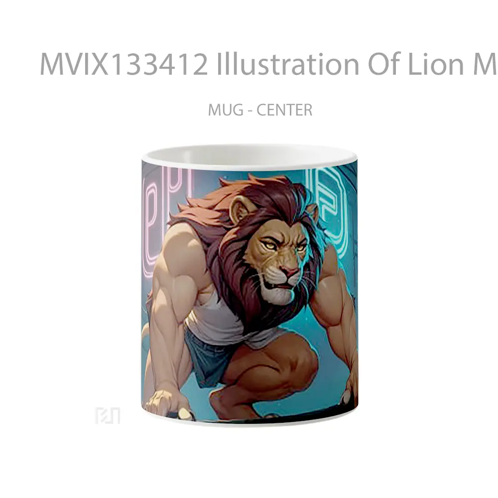 Mug Illustration Of Lion Man In The City Gelas Hewan Lucu