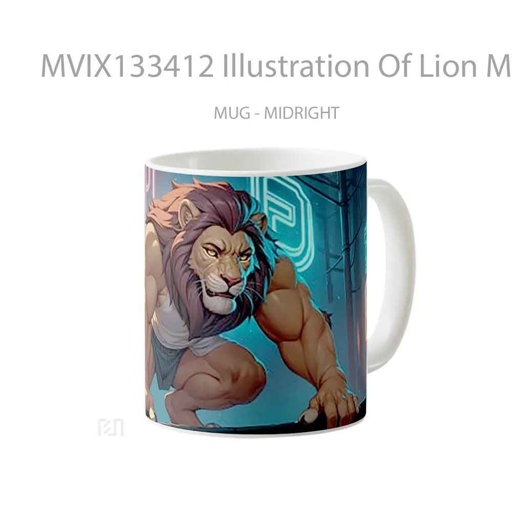 Mug Illustration Of Lion Man In The City Gelas Hewan Lucu - All-side / Desain