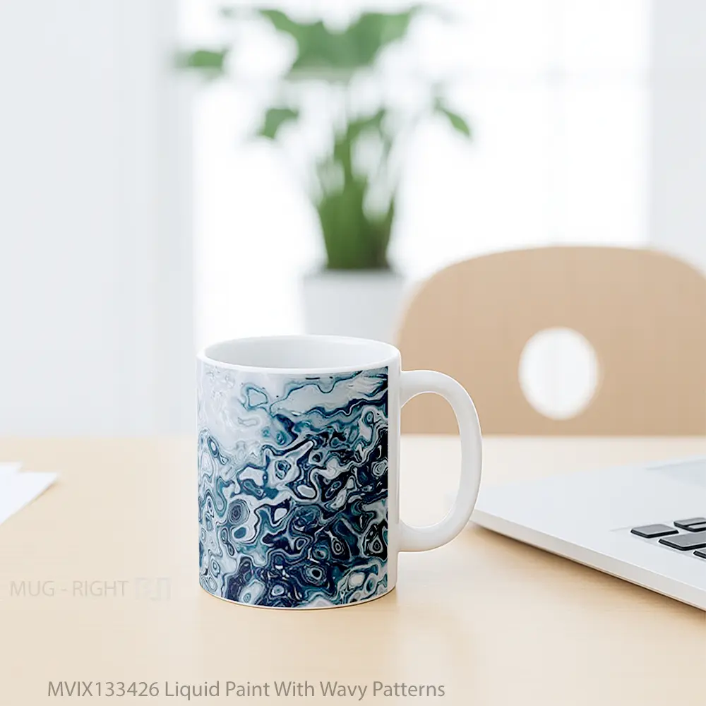 Mug Liquid Paint With Wavy Patterns Gelas Keramik Unik - All-side / Desain