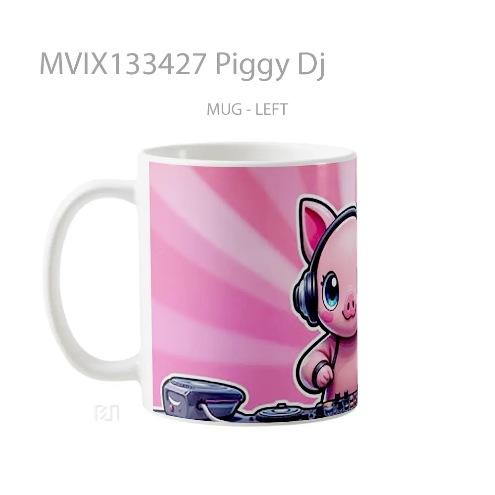 Mug Piggy Dj Gelas Keramik Unik - All-side / Desain