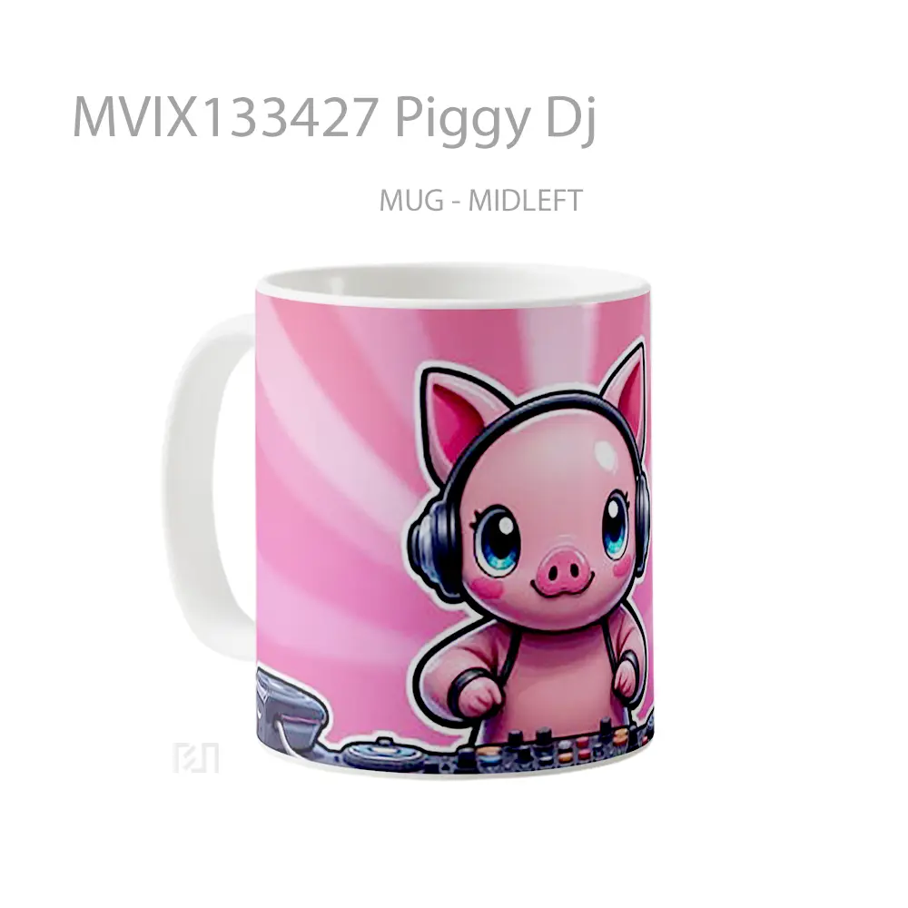 Mug Piggy Dj Gelas Keramik Unik - All-side / Desain