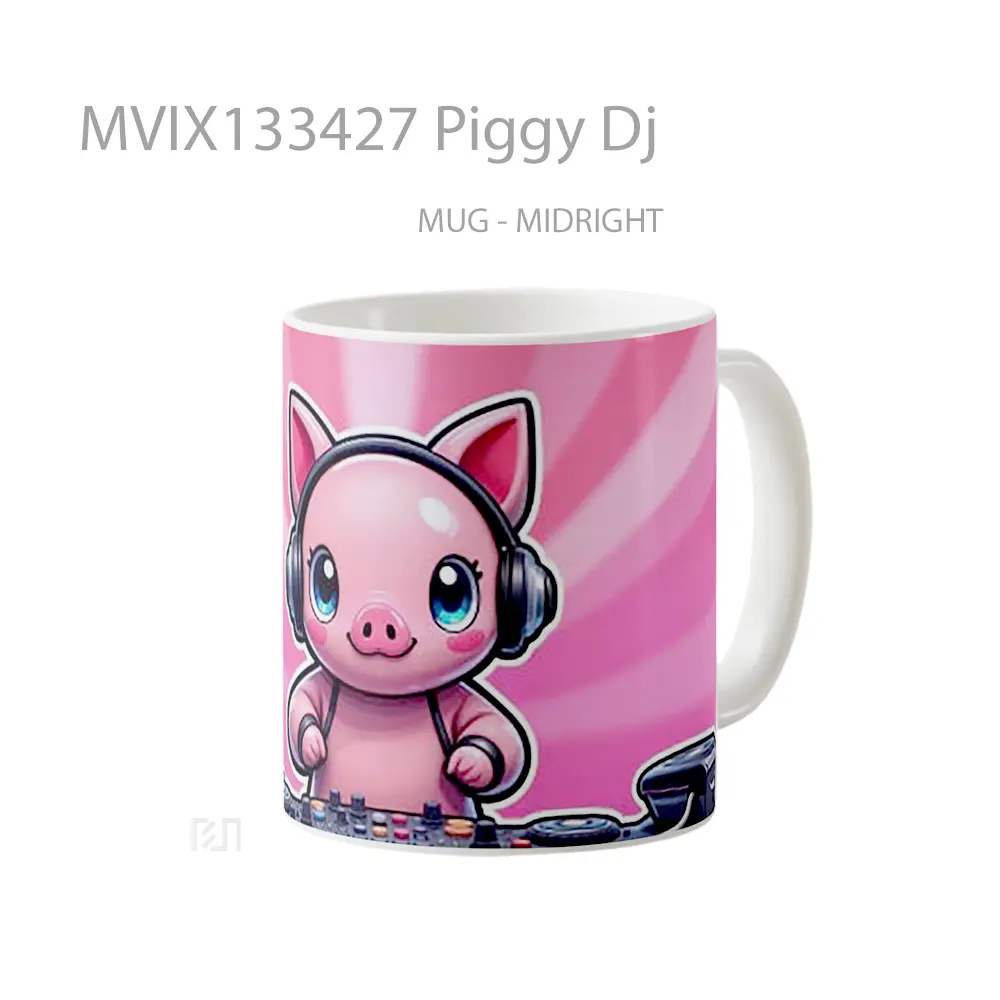 Mug Piggy Dj Gelas Keramik Unik - All-side / Desain