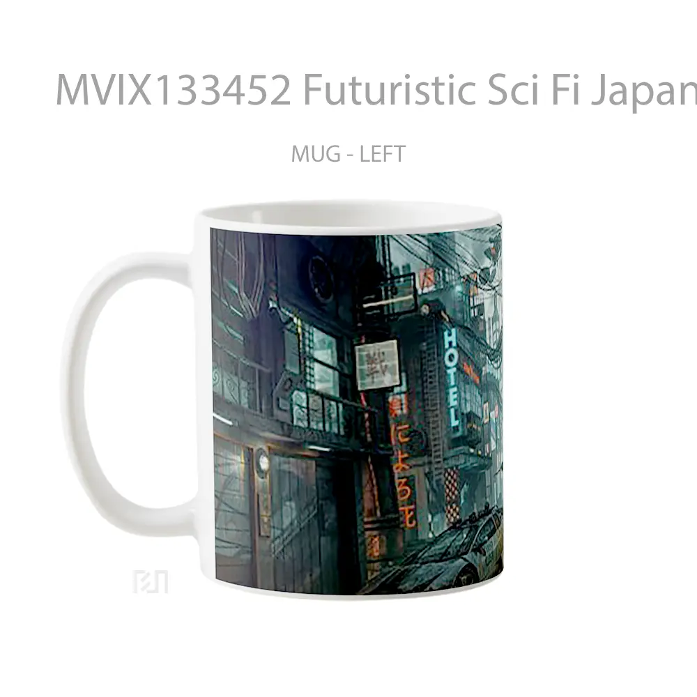 Mug Futuristic Sci Fi Japanese Street Gelas Keramik Unik - All-side / Desain