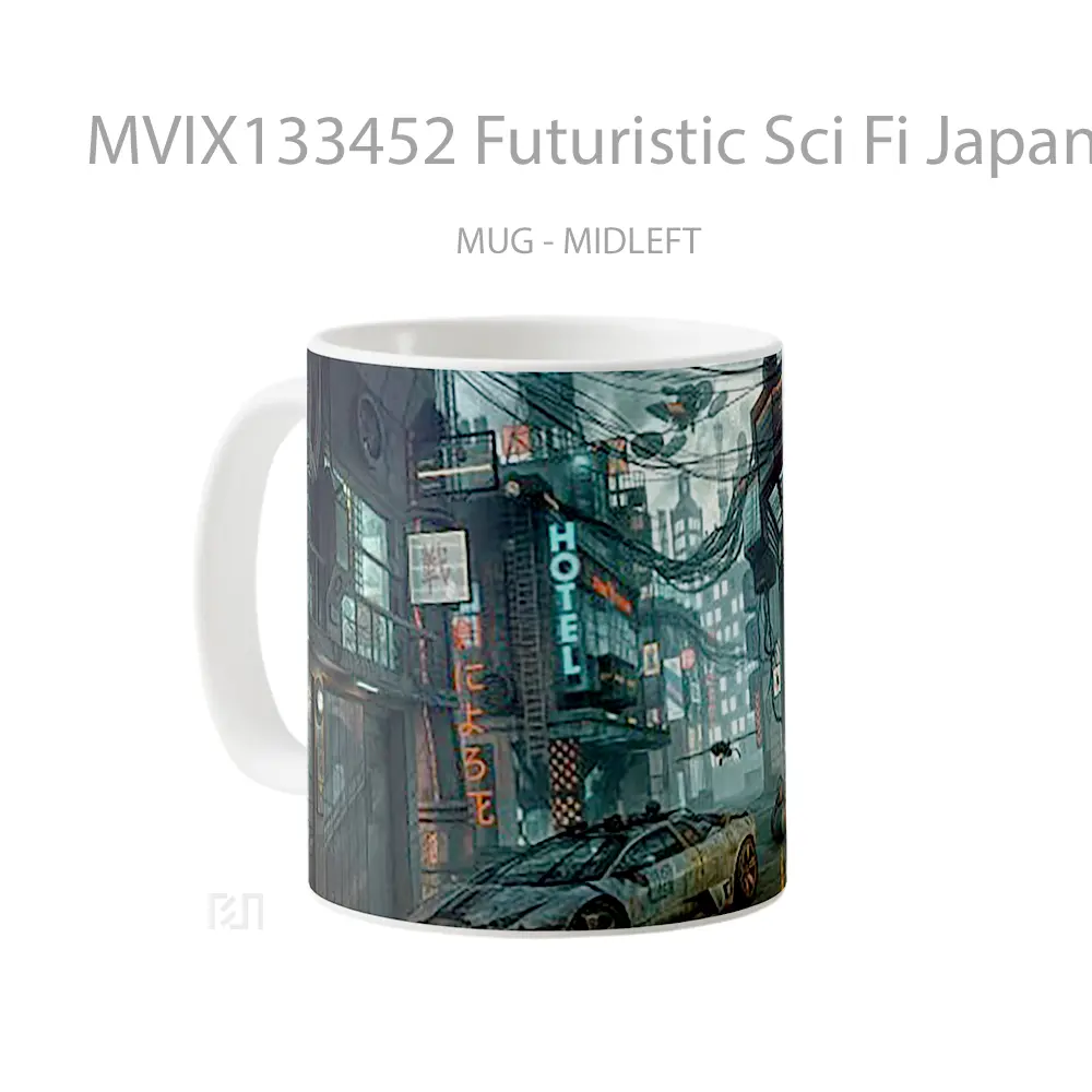 Mug Futuristic Sci Fi Japanese Street Gelas Keramik Unik - All-side / Desain