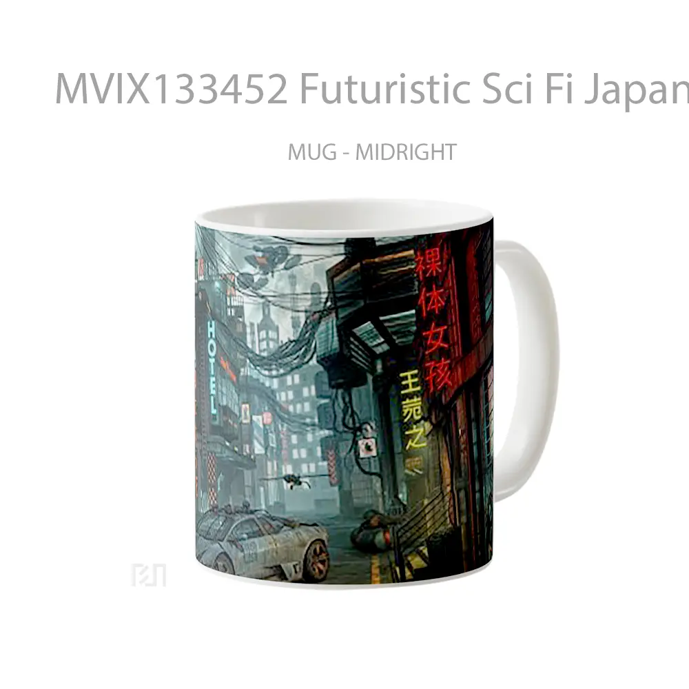 Mug Futuristic Sci Fi Japanese Street Gelas Keramik Unik - All-side / Desain