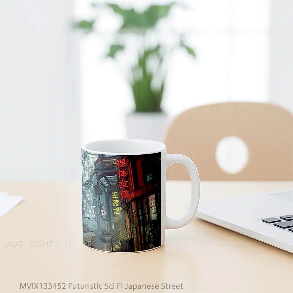 Mug Futuristic Sci Fi Japanese Street Gelas Keramik Unik - All-side / Desain