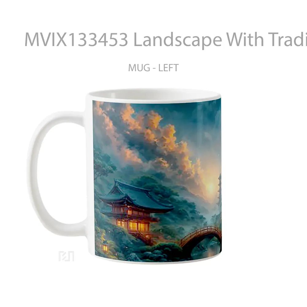 Mug Landscape With Traditional Japanese Architecture Gelas Pemandangan Alam - All-side / Desain