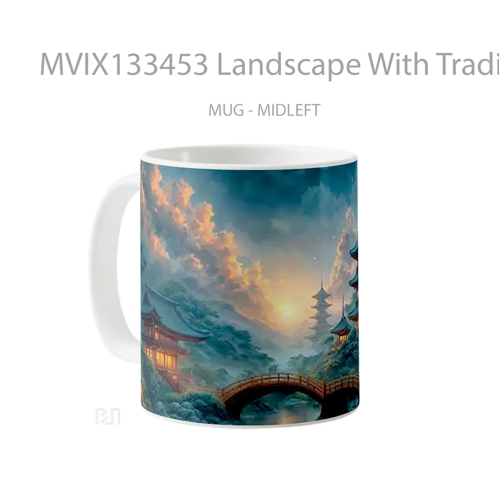Mug Landscape With Traditional Japanese Architecture Gelas Pemandangan Alam - All-side / Desain