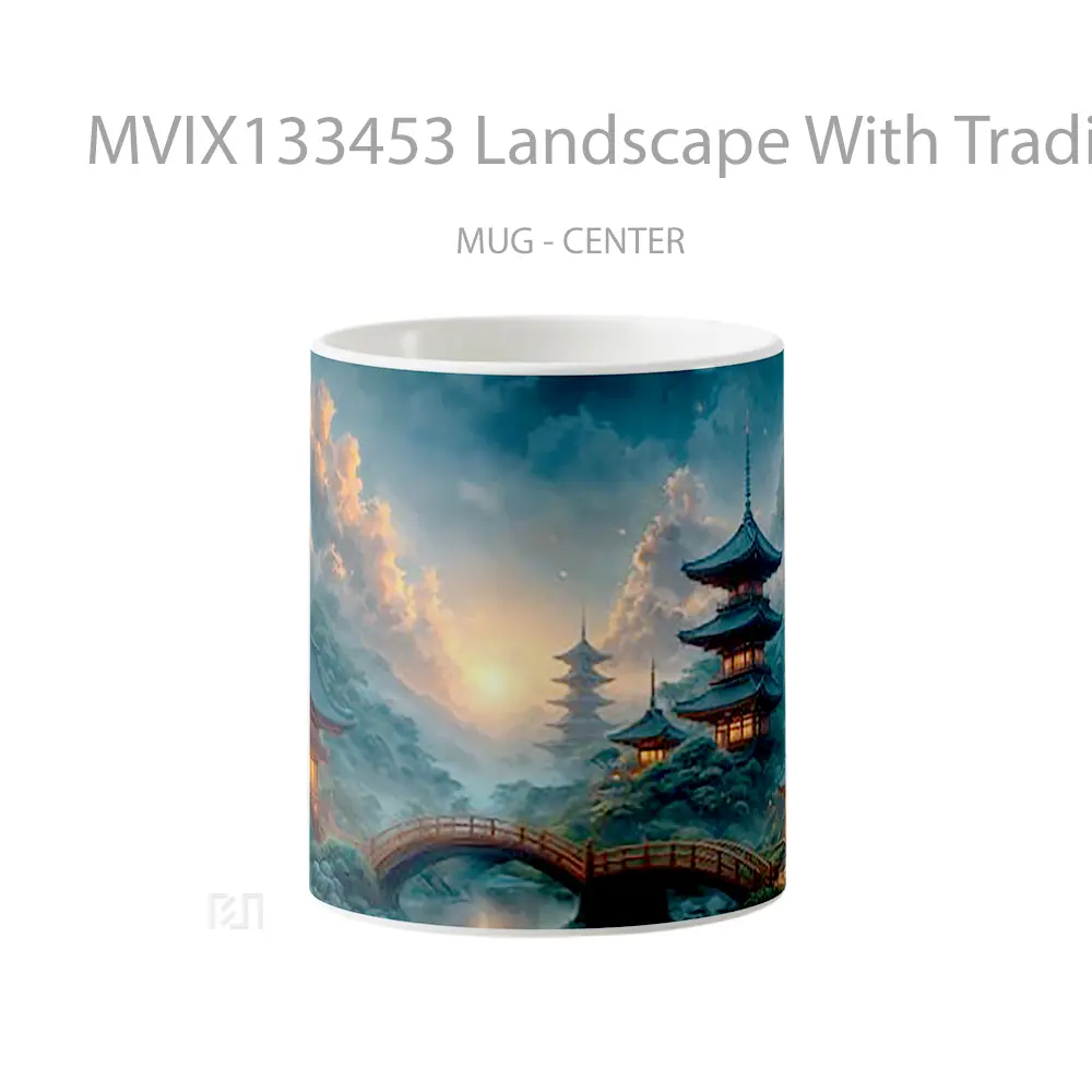 Mug Landscape With Traditional Japanese Architecture Gelas Pemandangan Alam