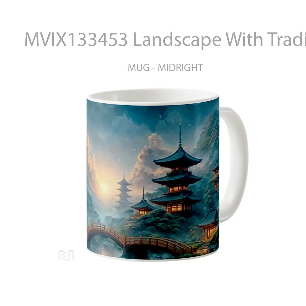 Mug Landscape With Traditional Japanese Architecture Gelas Pemandangan Alam - All-side / Desain